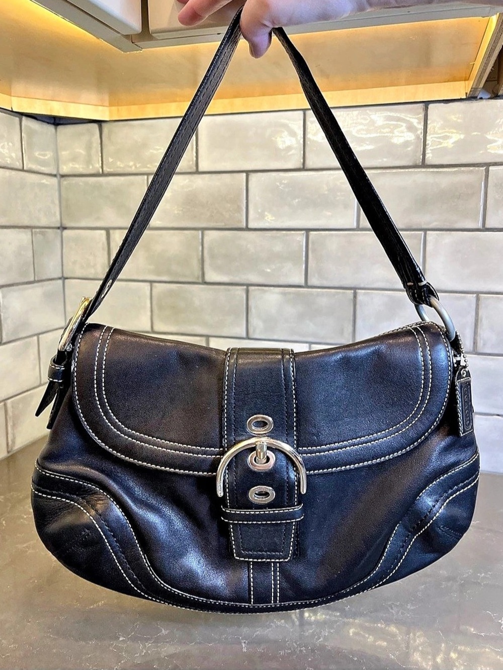 Vintage Y2K Coach Soho Black Leather Shoulder Bag + Matching Wristlet Set